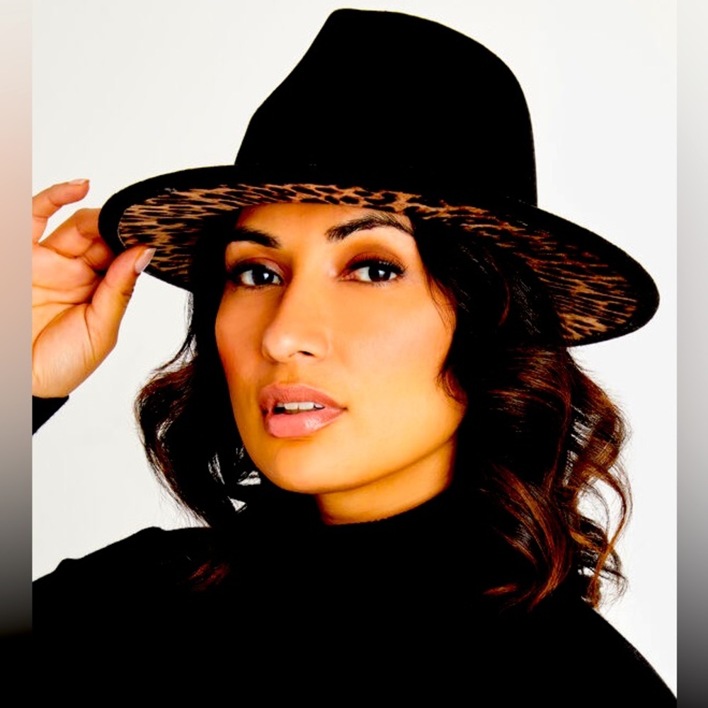 Leopard black Fedora hat.